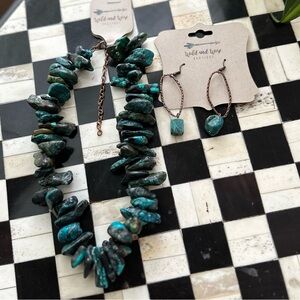 Chunky Boho Western Turquoise Jewelry Set Necklace Earrings